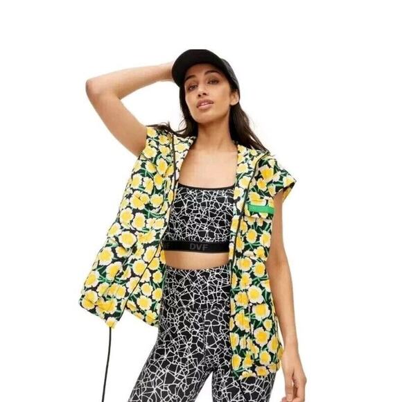Diane Von Futstenburg Nylon Packable Yellow Poppy Vest Windbreaker Hoodie Small - Picture 2 of 5